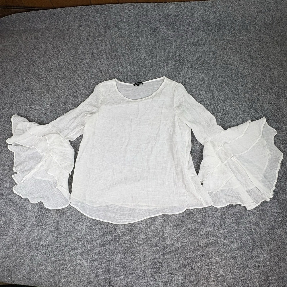 William B Blouse Womens Small White Sheer‎ Ruffle Bell Sleeve Boho Fairy Cottage